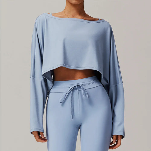 New Fitness Sports Long Sleeve Loose Top Women's One Shoulder Bat Sleeve Outerwear Casual