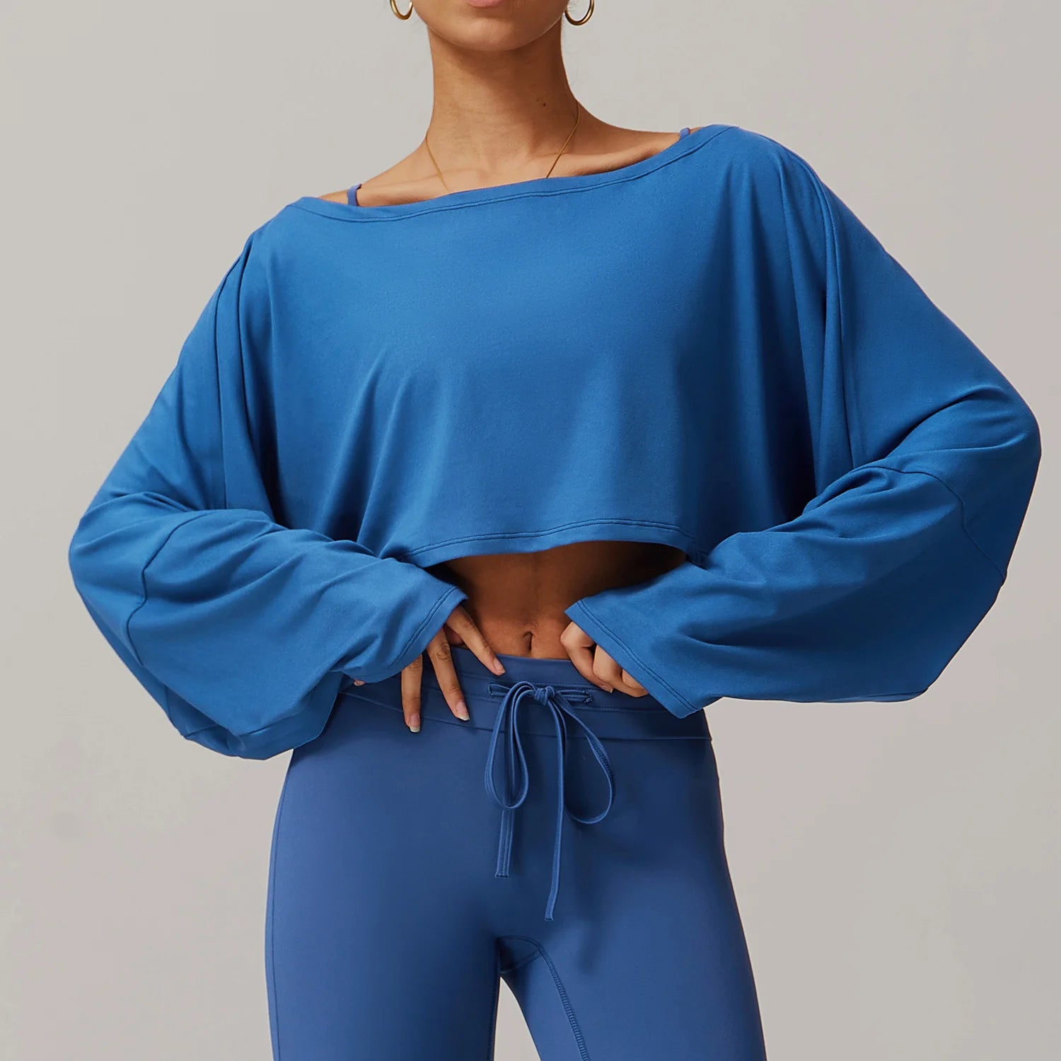 New Fitness Sports Long Sleeve Loose Top Women's One Shoulder Bat Sleeve Outerwear Casual