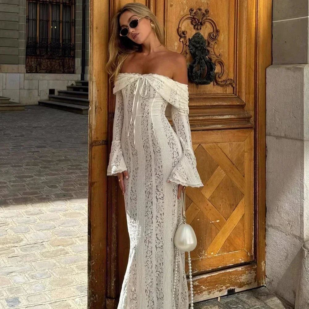 Suninheart White Off The Shoulder Autumn Bodycon Dress