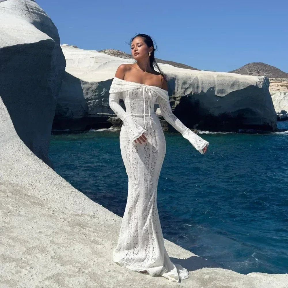 Suninheart White Off The Shoulder Autumn Bodycon Dress