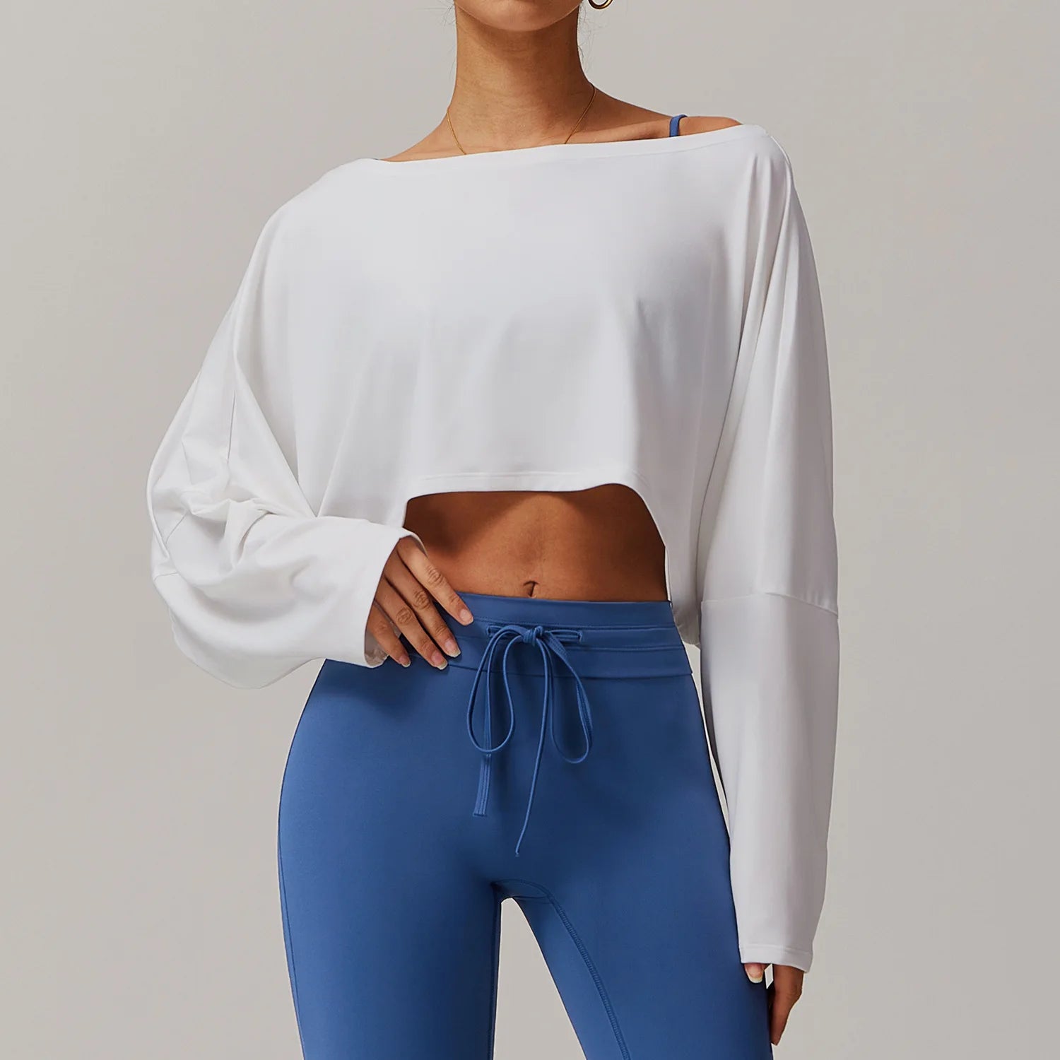 New Fitness Sports Long Sleeve Loose Top Women's One Shoulder Bat Sleeve Outerwear Casual