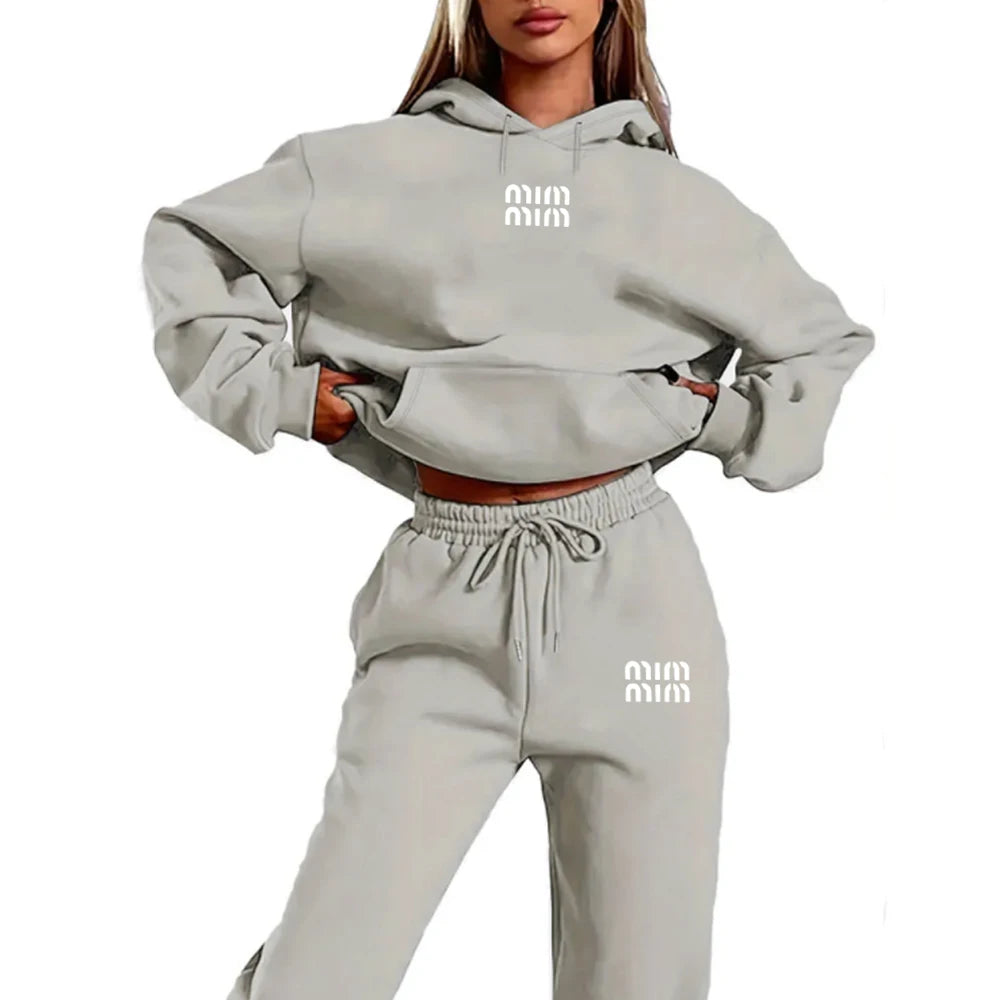 MM Printed Women's Two Piece Tracksuit Set Fashion Jogging Sweatshirt Suit with Drawstring Sports Hood Quality Fitness Outfi