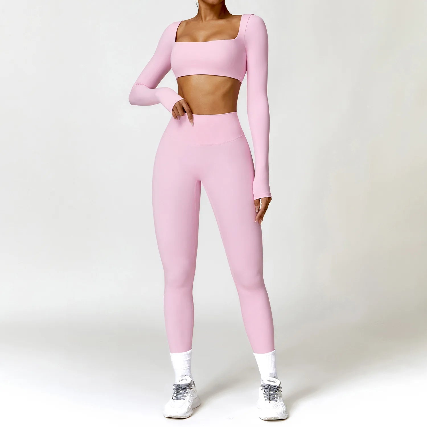 2pcs Women Yoga Set Gym Long Sleeve Seamless Sportswear Workout Clothes