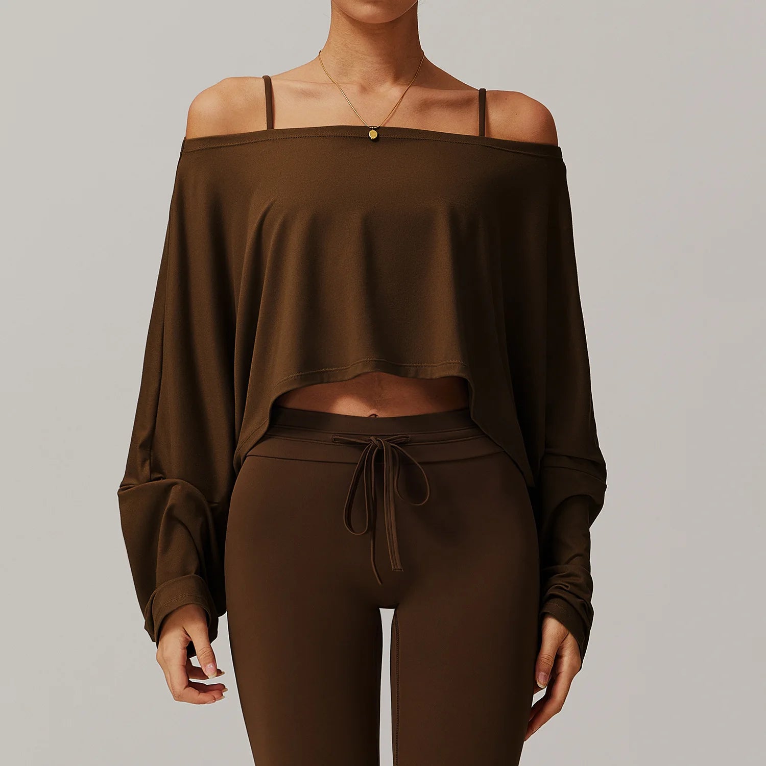 New Fitness Sports Long Sleeve Loose Top Women's One Shoulder Bat Sleeve Outerwear Casual
