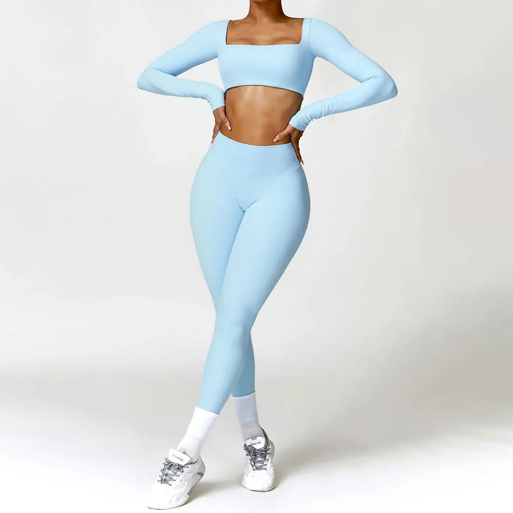 2pcs Women Yoga Set Gym Long Sleeve Seamless Sportswear Workout Clothes