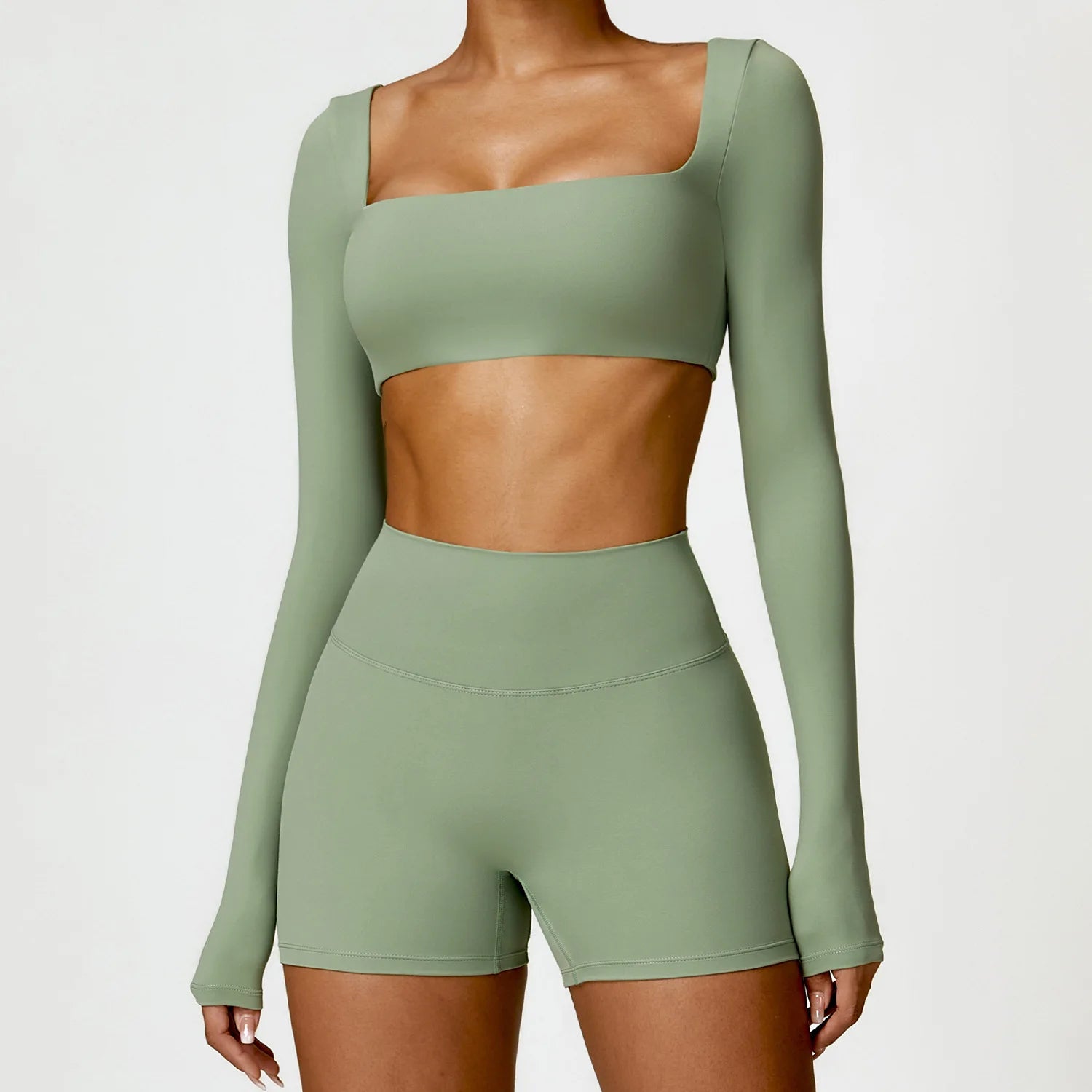 2pcs Women Yoga Set Gym Long Sleeve Seamless Sportswear Workout Clothes