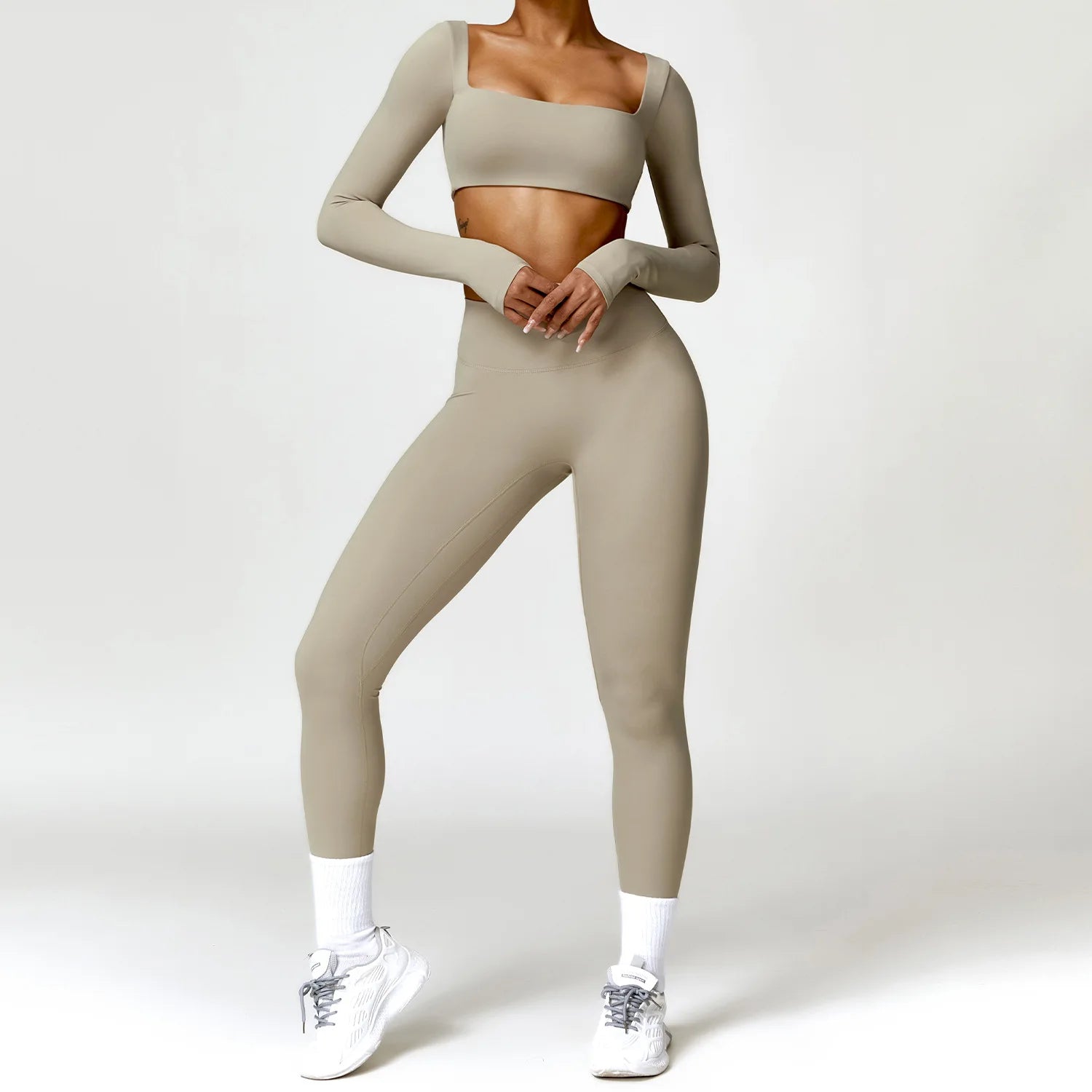 2pcs Women Yoga Set Gym Long Sleeve Seamless Sportswear Workout Clothes