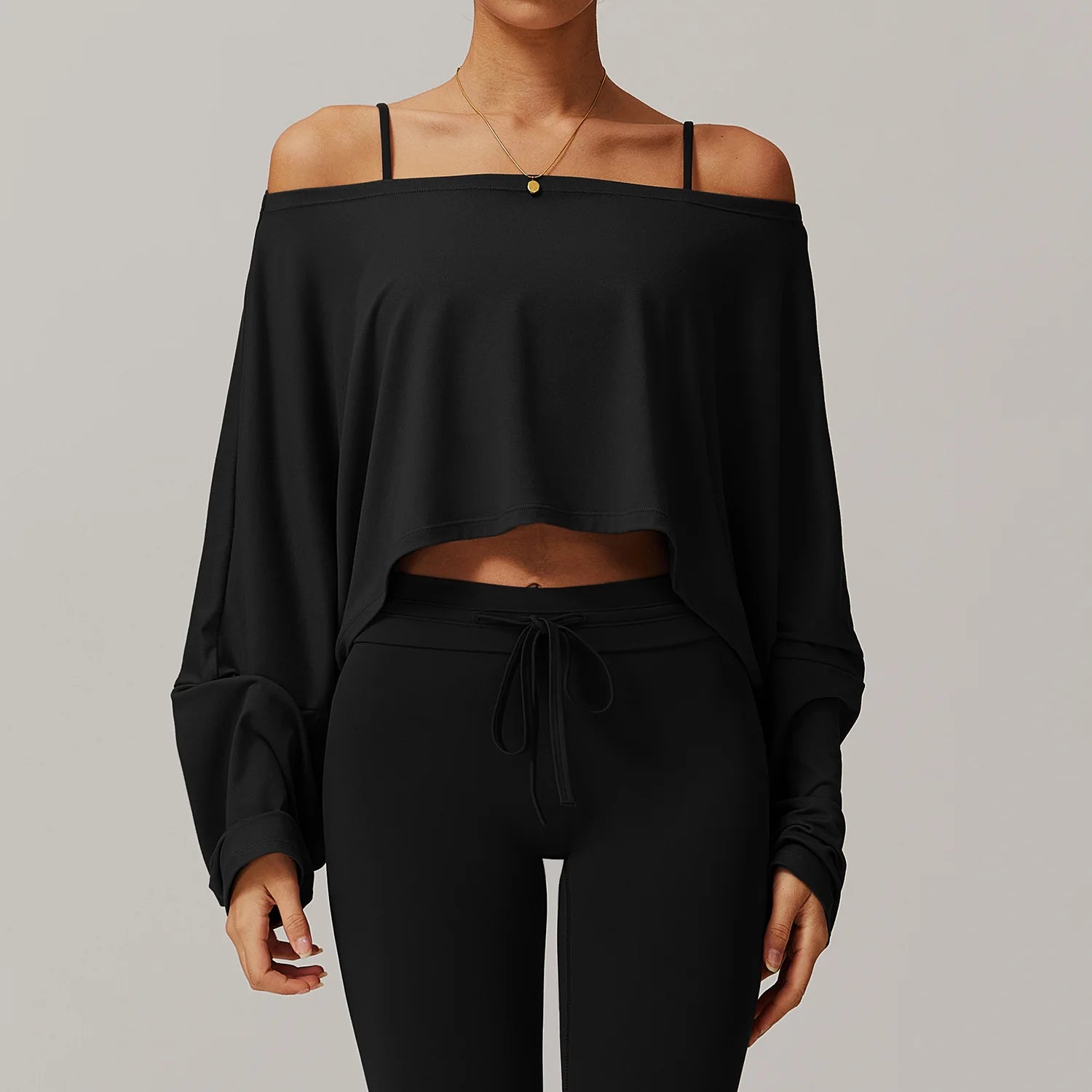 New Fitness Sports Long Sleeve Loose Top Women's One Shoulder Bat Sleeve Outerwear Casual