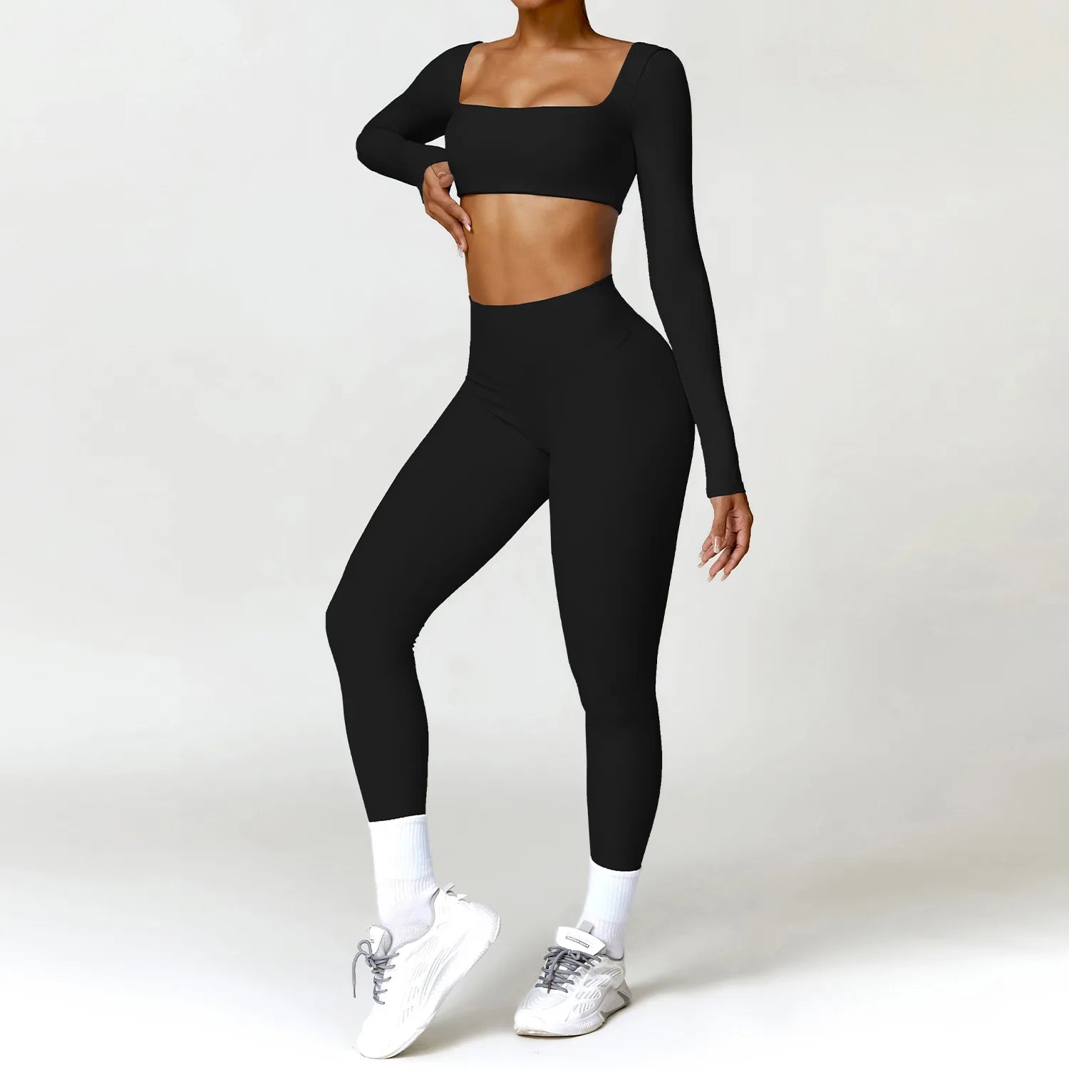 2pcs Women Yoga Set Gym Long Sleeve Seamless Sportswear Workout Clothes