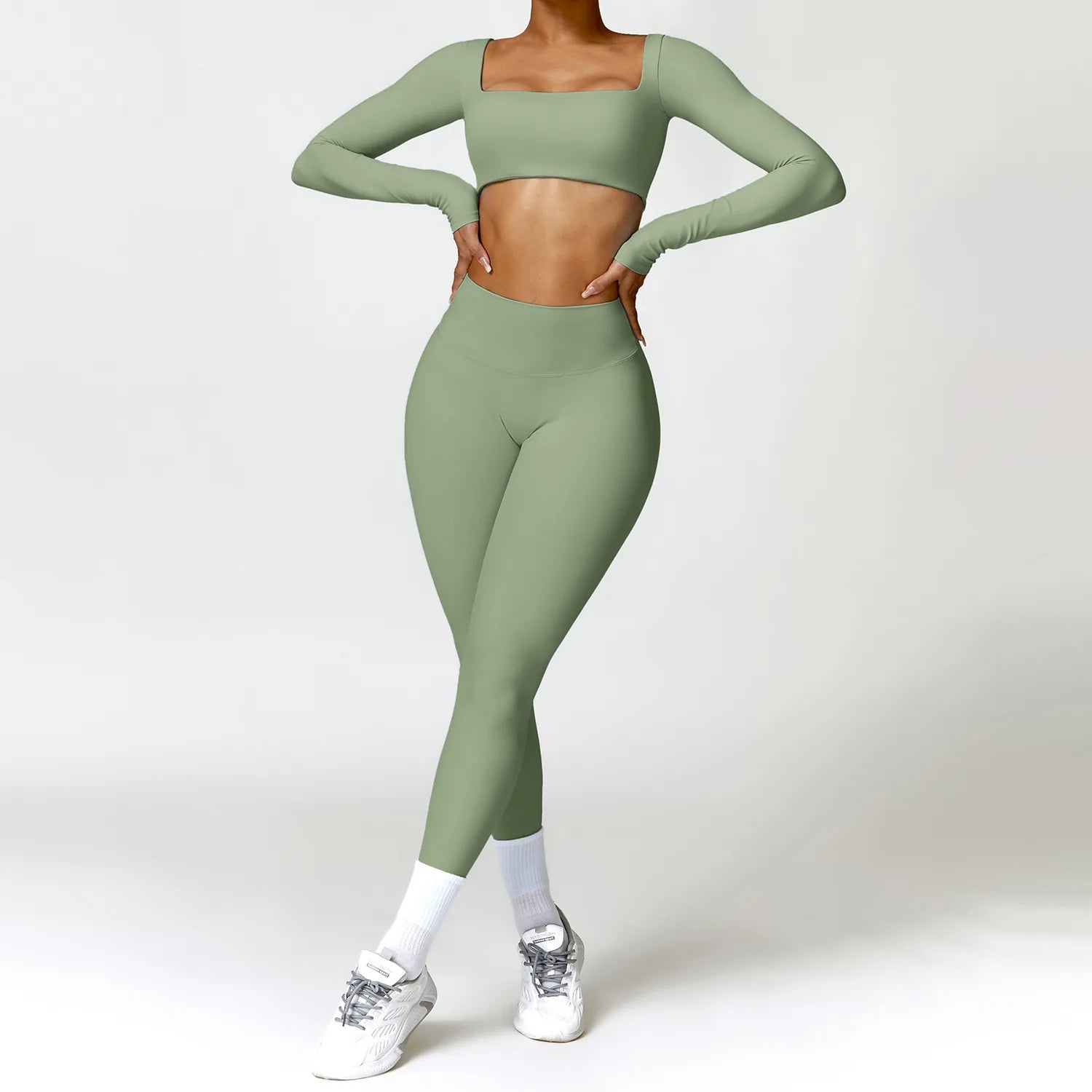 2pcs Women Yoga Set Gym Long Sleeve Seamless Sportswear Workout Clothes