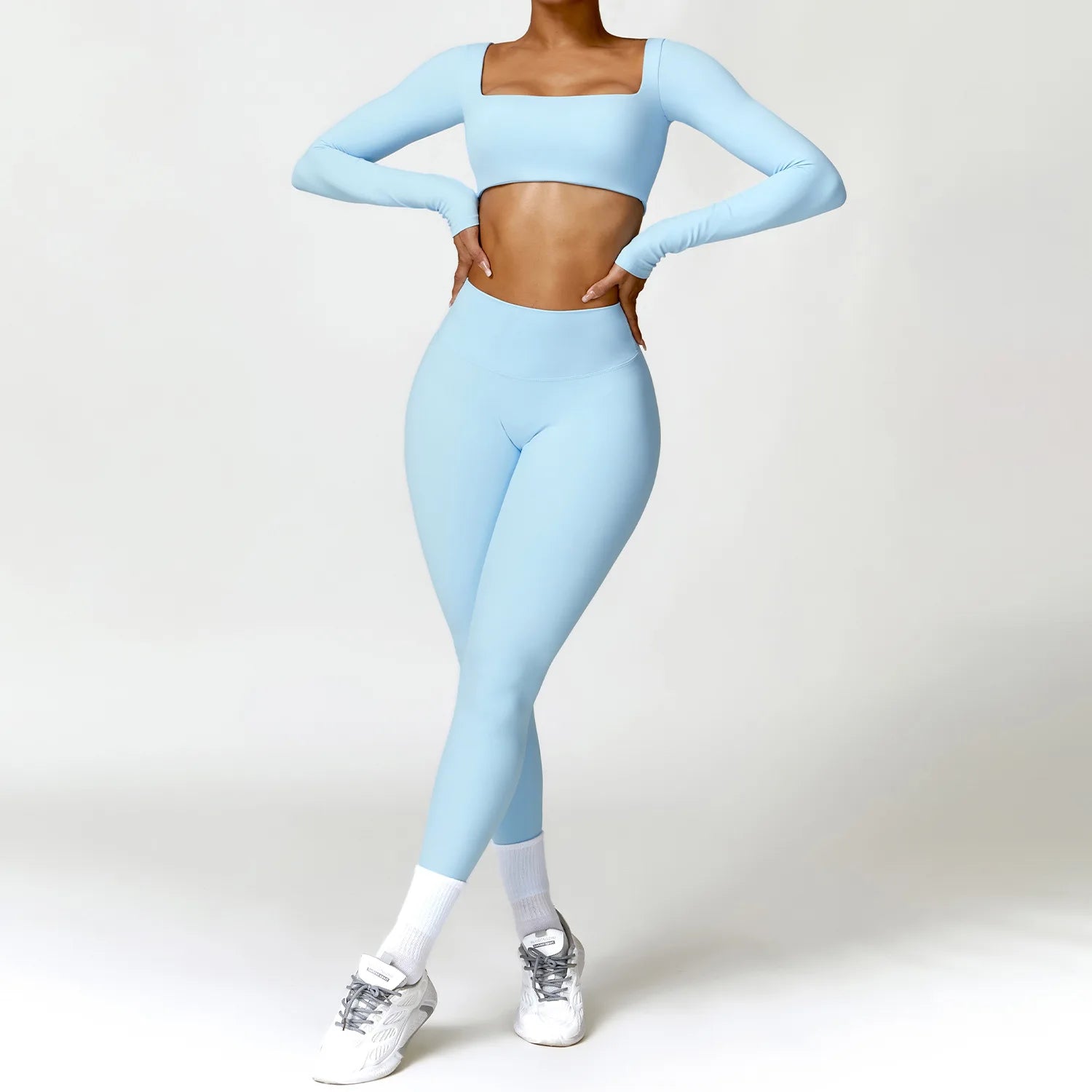 2pcs Women Yoga Set Gym Long Sleeve Seamless Sportswear Workout Clothes