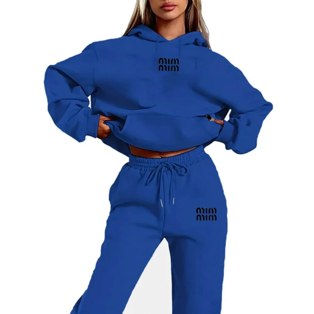 MM Printed Women's Two Piece Tracksuit Set Fashion Jogging Sweatshirt Suit with Drawstring Sports Hood Quality Fitness Outfi