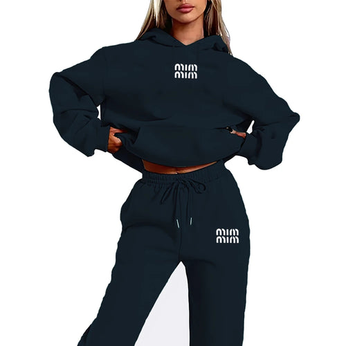 MM Printed Women's Two Piece Tracksuit Set Fashion Jogging Sweatshirt Suit with Drawstring Sports Hood Quality Fitness Outfi